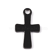 304 Stainless Steel Tiny Cross Charms, Electrophoresis Black, 12x7x0.8mm, Hole: 1.2mm(X-STAS-H310-02)