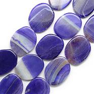 Natural Agate Beads Strand, Dyed, Oval, DarkSlate Blue, 39~40x32.5~33x6.5~7mm, Hole: 2.5mm, about 10pcs/strand, 16.3 inch(G-S236-07)