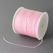 Braided Nylon Thread, Chinese Knotting Cord Beading Cord for Beading Jewelry Making, Pink, 0.5mm, about 150yards/roll(NWIR-R006-0.5mm-093)