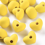 Acrylic Beads, Rubberized Style, Half Drilled Beads, Heart, Gold, 14.5x18.5x13.5mm, Hole: 3.5mm(OACR-S039-03-81)