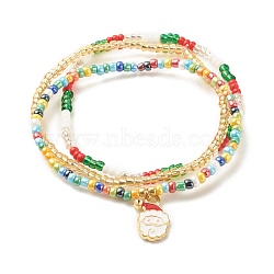 3Pcs 3 Style Glass Seed Stretch Bracelets Set with Alloy Santa Claus for Women, Mixed Color, Inner Diameter: 2-1/4 inch(5.6cm), 1Pc/style(BJEW-JB08204)