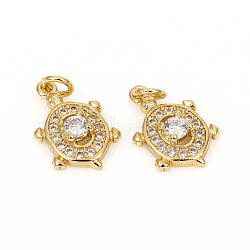 Brass Micro Pave Cubic Zirconia Charms, with Jump Rings, Tortoise, Clear, Golden, 13.5x8.8x3.2mm, Jump Rings: 4x0.8mm, 2mm inner diameter(ZIRC-L096-03G)