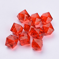 Transparent Acrylic Beads, Faceted, Cube, Red, 12x12x10mm, Hole: 1.5mm, about 510pcs/500g(TACR-Q259-12mm-V12)