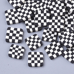Handmade Polymer Clay Cabochons, Black and White, Square, 9~12x9~12x1~3mm(X-CLAY-R087-02)