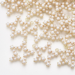 ABS Plastic Imitation Pearl Pendants, with Alloy Findings, Star, Light Gold, 32x31x5.5mm, Hole: 1.8mm(PALLOY-T071-063)