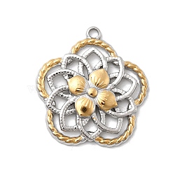 304 Stainless Steel Pendants, Golden & Stainless Steel Color, Flower, 24x22x2.8mm, Hole: 1.6mm(STAS-A126-03A-GP)