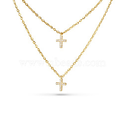 TINYSAND CZ Jewelry 925 Sterling Silver Cubic Zirconia Cross Pendant Two Tiered Necklaces, Golden, 21 inch, 18 inch(TS-N014-G-18)