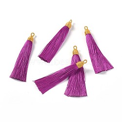 Nylon Tassel Big Pendants, with Iron Findings, Golden, Purple, 86x9.5mm, Hole: 3x5mm(FIND-F008-F02)