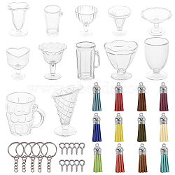 Olycraft DIY Keychain Making, with Transparent Plastic Mini Cups, Iron Key Clasp Findings and Faux Suede Tassel Pendant Decorations, Mixed Color(DIY-OC0001-84)