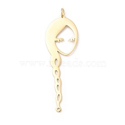 Ion Plating(IP) 304 Stainless Steel Big Pendants, with Jump Ring, Girl, Real 14K Gold Plated, 53x17x1mm, Hole: 3mm(STAS-G295-26G)