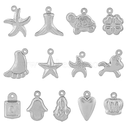 130Pcs 13 Styles 304 Stainless Steel Pendants Heart & Horse & Peanut, Stainless Steel Color, 11.5~18.1x7~3.3~5.2mm, Hole: 0.8~1.4mm, 10pcs/style(STAS-FH0001-92)