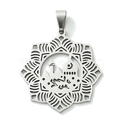 Non-Tarnish Eid Mubarak 201 Stainless Steel Pendants, Islam Muslim Charm, Stainless Steel Color, 37.5x35x1.5mm, Hole: 8x4.5mm(STAS-U003-12P)