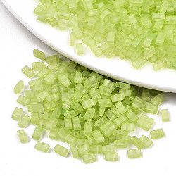 2-Hole Baking Paint Glass Seed Beads, Transparent Frosted  Colours Rainbow, Rectangle, Green Yellow, 4.5~5.5x2x2~2.5mm, Hole: 0.5~0.8mm, about 2000pcs/bag(SEED-S031-M-SH1204FR)