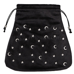 Velvet Packing Pouches, Drawstring Bags, Trapezoid with Moon & Star Pattern, Black, 21x21cm(ZODI-PW0001-097-A02)