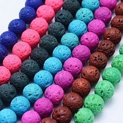 Natural Lava Rock Beads Strands, Dyed, Round, Mixed Color, 6mm, Hole: 1mm, about 62pcs/strand, 14.7 inch(37cm)(G-F531-6mm-G)