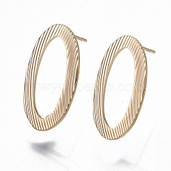 Brass Stud Earring Findings, with Loop, Nickel Free, Oval, Real 18K Gold Plated, 25x13.5mm, Hole: 2mm, Pin: 0.7mm(X-KK-S354-131-NF)
