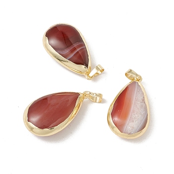 Natural Red Agate Pendants, with Light Gold Tone Brass Findings, Cadmium Free & Lead Free, Teardrop, 35~36x20~21.5x11~13mm, Hole: 8x5mm