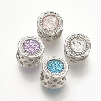 Resin European Beads, with Alloy Findings, Large Hole Beads, Column, Platinum, Mixed Color, 11.5x10mm, Hole: 5mm