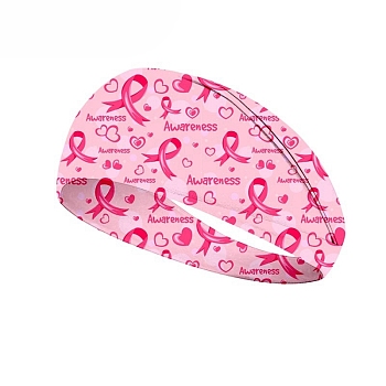 October Breast Cancer Pink Awareness Ribbon Printed Polyester Headbands, Wide Elastic Wrap Hair Accessories for Girls Women, Pink, 100x230mm