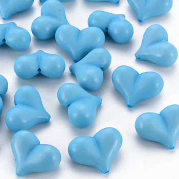 Opaque Acrylic Beads, Heart, Deep Sky Blue, 17x22x10mm, Hole: 1.4mm, about 255pcs/500g
