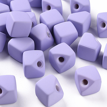 Acrylic Beads, Rubberized Style, Half Drilled, Gap Cube, Lilac, 13.5x13.5x13.5mm, Hole: 3.5mm