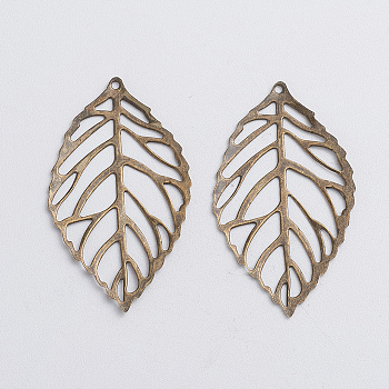 Iron Pendants, Filigree Joiner Findings, Leaf, Antique Bronze, 23x13x0.3mm, Hole: 1mm