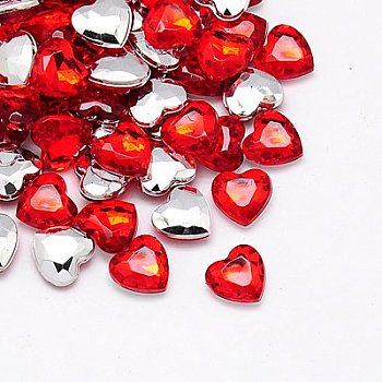 Imitation Taiwan Acrylic Rhinestone Cabochons, Pointed Back & Faceted, Heart, Red, 14x14x4.5mm