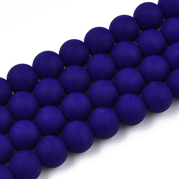 Opaque Glass Beads Strands, Frosted, Round, Dark Blue, 8~8.5mm, Hole: 1.5mm, about 51~53pcs/strand, 14.96 inch~15.55 inch(38~39.7cm)