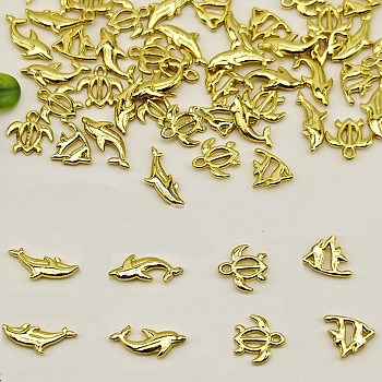 Ocean Theme Alloy Cabochons, Nail Art Decoration Accessories, Mixed Shapes, Golden, 5~10x8~15mm, about 80~85pcs/set