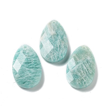 Natural Amazonite Pendants, Faceted Teardrop Charms, 30x18x6mm, Hole: 1.5mm