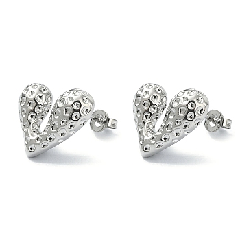 Rack Plating Brass Heart Stud Earrings for Valentine's Day, Lead Free & Cadmium Free, Platinum, 14.5x16.5mm