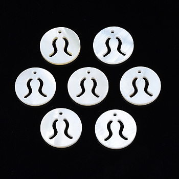 Natural Freshwater Shell Charms, Flat Round with Twelve Constellations, Hollow, Scorpio, 12x1.5mm, Hole: 0.9mm