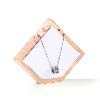Pointed Pentagon Wood Covered with PU Leather Two Necklaces Display Stands, Jewelry Display Holder for Necklace Storage, White, 15.5x2x13cm