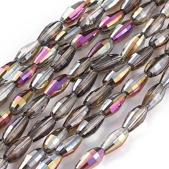 Electroplated Glass Beads Strands, Half Plated, Rice, Purple, 8.5x4mm, Hole: 1mm, about 72pcs/Strand, 24.57''(62.4cm)