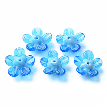 Handmade Lampwork Beads, Flower, Deep Sky Blue, 14.5~15.5x15~16x7~8mm, Hole: 1.5mm