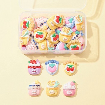 36Pcs 6 Styles Opaque Resin Cake Cabochons, Imitation Food, Mixed Color, 27.5~29x24~25.5x8.5~10mm, 6pcs/style