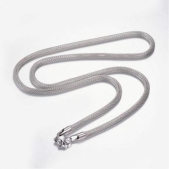 304 Stainless Steel Mesh Chain Necklaces, with Lobster Claw Clasps, Stainless Steel Color, 25.19 inch(64cm)