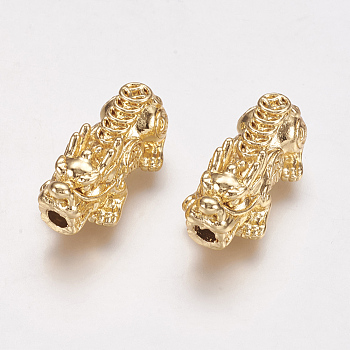 Feng Shui Real 24K Gold Plated Alloy Beads, Pixiu with Chinese Character Cai, 24x12x10mm, Hole: 3mm