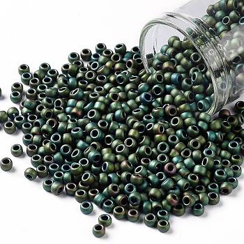 TOHO Round Seed Beads, Japanese Seed Beads, (707) Matte Color Iris Peridot, 8/0, 3mm, Hole: 1mm, about 222pcs/bottle, 10g/bottle