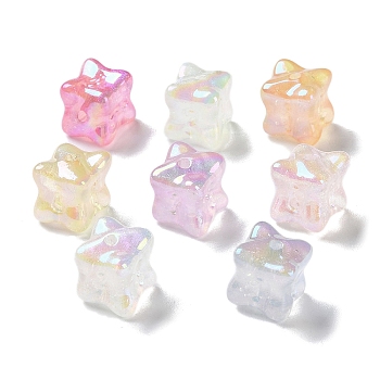 Luminous Rainbow Iridescent Plating Transparent Acrylic Beads, Glow in the Dark Glitter Beads, Cube, Mixed Color, 12.5x12.5x13.5mm, Hole: 2mm