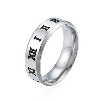 201 Stainless Steel Roman Numerals Finger Ring for Women, Stainless Steel Color, Inner Diameter: 17mm