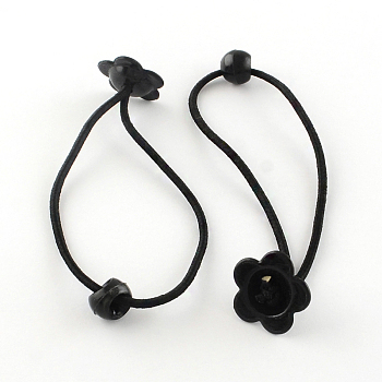 Flower Hair Accessories Elastic Hair Ties, Ponytail Holder, with Acrylic, Black, 180x2mm, 100pcs/bundle
