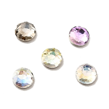 K9 Glass Rhinestone Cabochons, Flat Back & Back Plated, Faceted, Flat Round, Mixed Color, 4x2mm