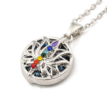 Glass Lotus Pendant Necklace, Platinum Alloy Yoga Theme Necklace, Colorful, 18.31 inch(46.5cm)