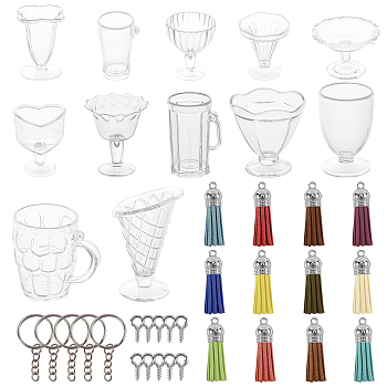 Olycraft DIY Keychain Making, with Transparent Plastic Mini Cups, Iron Key Clasp Findings and Faux Suede Tassel Pendant Decorations, Mixed Color