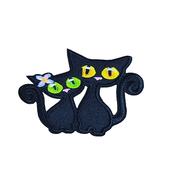 Cat Computerized Embroidery Cloth Iron on/Sew on Patches, Costume Accessories, Appliques, Black, 61x71mm