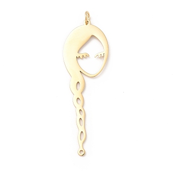 Ion Plating(IP) 304 Stainless Steel Big Pendants, with Jump Ring, Girl, Real 14K Gold Plated, 53x17x1mm, Hole: 3mm