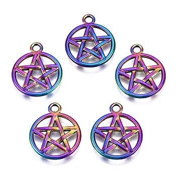 Alloy Pendants, Cadmium Free & Nickel Free & Lead Free, Ring with Ring, Rainbow Color, 20x16.5x2mm, Hole: 2mm