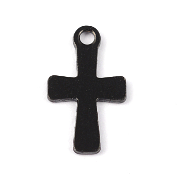 304 Stainless Steel Tiny Cross Charms, Electrophoresis Black, 12x7x0.8mm, Hole: 1.2mm