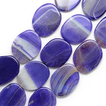 Natural Agate Beads Strand, Dyed, Oval, DarkSlate Blue, 39~40x32.5~33x6.5~7mm, Hole: 2.5mm, about 10pcs/strand, 16.3 inch